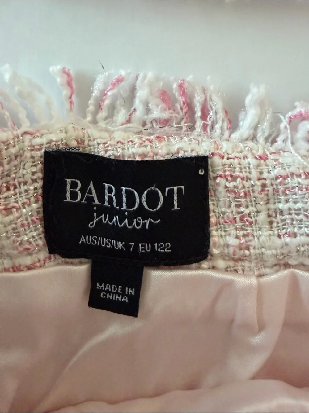 Bardot Junior Gamela Bouclé Set Pink Fringe Tweed Top High Waist Shorts Girls 7